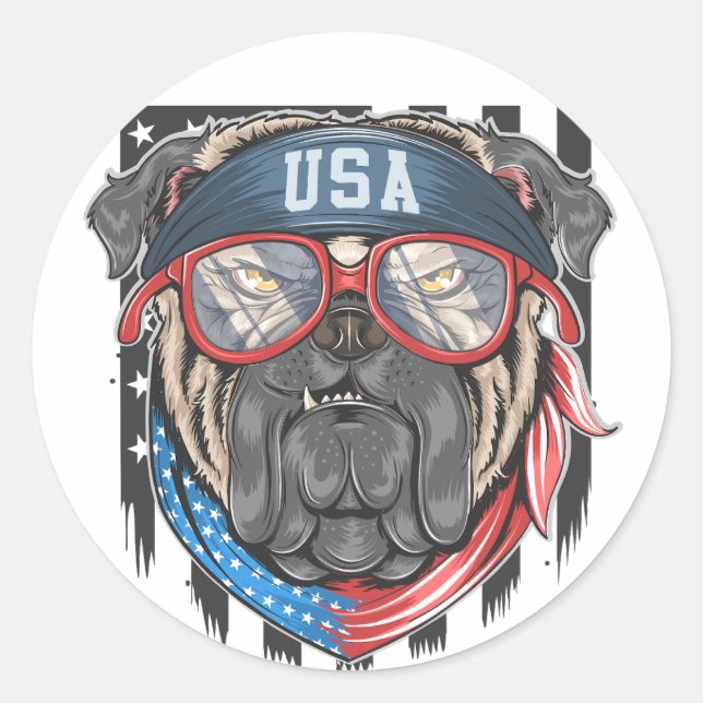 USA American Patriotic Dog Runder Aufkleber (Vorderseite)