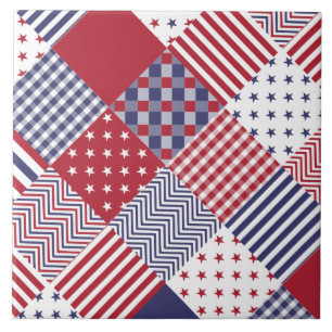 USA Americana Diagonal Red White & Blue Quilt Fliese
