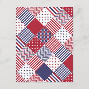 USA Americana Diagonal Red White & Blue Quilt Postkarte