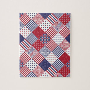 USA Americana Diagonal Red White & Blue Quilt Puzzle