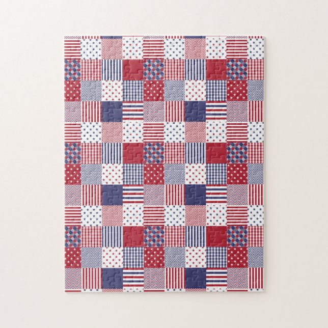 USA Americana Patchwork Red White & Blue Puzzle (Vertikal)