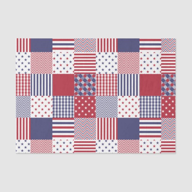USA Americana Patchwork Red White & Blue Seidenpapier (Vorderseite)