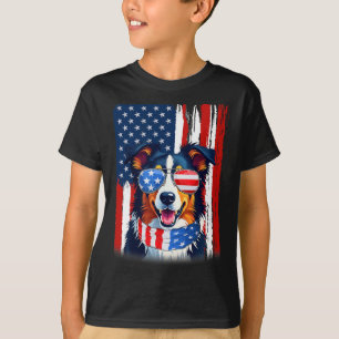 USA Amerika Flagge Border Collie Hund 4. Juli Pat T-Shirt