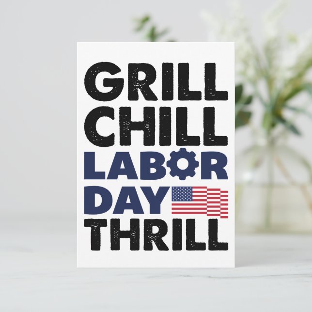 USA Amerika Grill Chill Labour Day Thrill GRILLEN  Dankeskarte (Stehend Vorderseite)