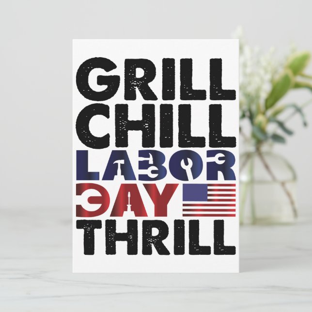 USA Amerika Grill Chill Labour Day Thrill GRILLEN  Einladung (Stehend Vorderseite)