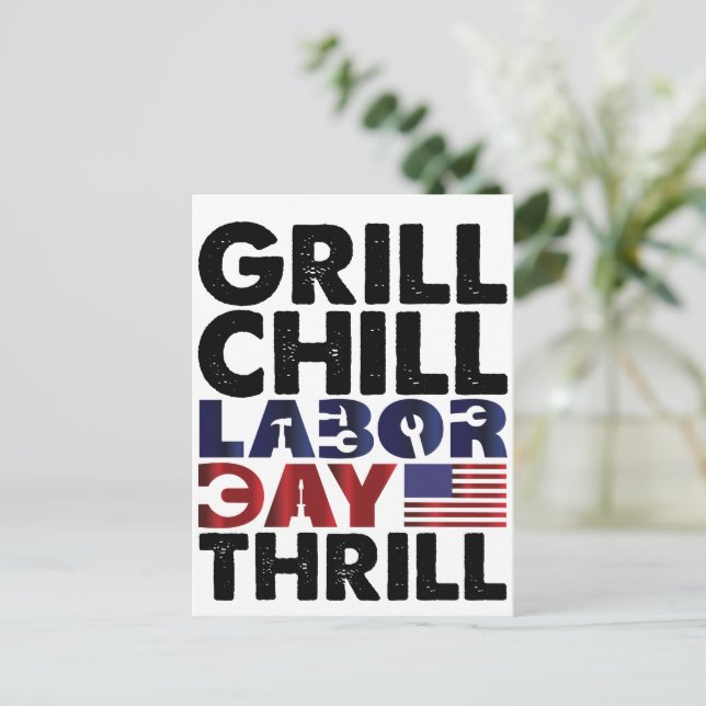 USA Amerika Grill Chill Labour Day Thrill GRILLEN  Einladungspostkarte (Stehend Vorderseite)