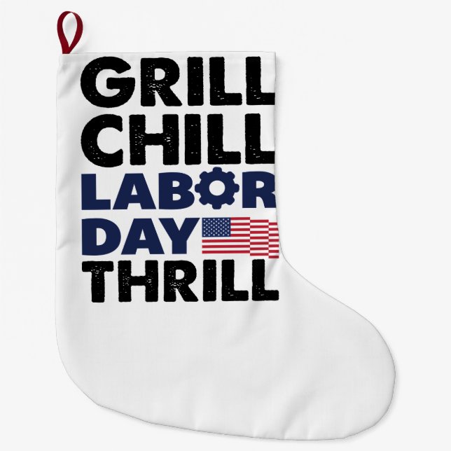 USA Amerika Grill Chill Labour Day Thrill GRILLEN  Großer Weihnachtsstrumpf (Vorderseite)