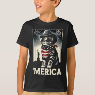 Usa Amerika Katze 4. Juli Männer Frauen Kinder Lus T-Shirt