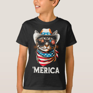 Usa Amerika Katze 4. Juli Männer Frauen Kinder Lus T-Shirt