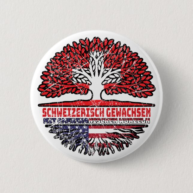 USA Amerikanisch Schweizer Schweiz Baum Wurzel Button (Vorderseite)