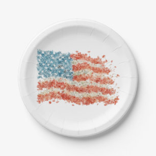 USA Amerikanische Flagge Floral Pappteller