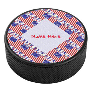 USA Amerikanische Flagge Gekachelt Rot Personalisi Eishockey Puck
