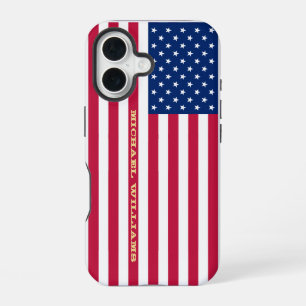 USA Amerikanische Flagge Gold Monogramm Patriotin  iPhone 16 Hülle