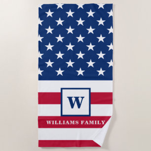 USA Amerikanische Flagge Monogramm Familienname 4. Strandtuch