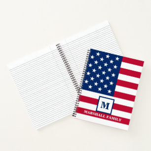 USA Amerikanische Flagge Personalisiertes Monogram Notizbuch