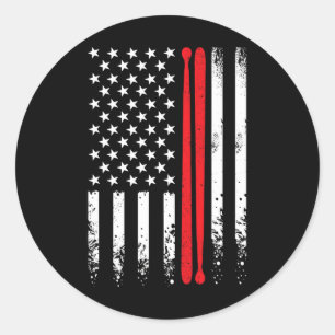 Usa Amerikanische Flagge Retro Musik Drummer Drums Runder Aufkleber