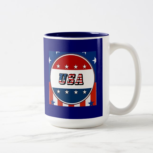 USA - Amerikanische Flagge und Sterne im 2. Kreis Zweifarbige Tasse (Rechts)