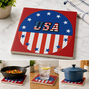 USA - Amerikanische Flagge und Sterne im Kreis Fliese