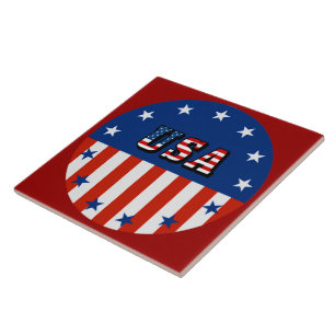 USA - Amerikanische Flagge und Sterne im Kreis Fliese