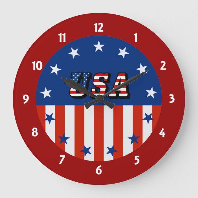 USA - Amerikanische Flagge und Sterne im Kreis Große Wanduhr (Vorderseite)