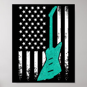 Usa Amerikanische Flagge Vintage E-Gitarre 4. Poster