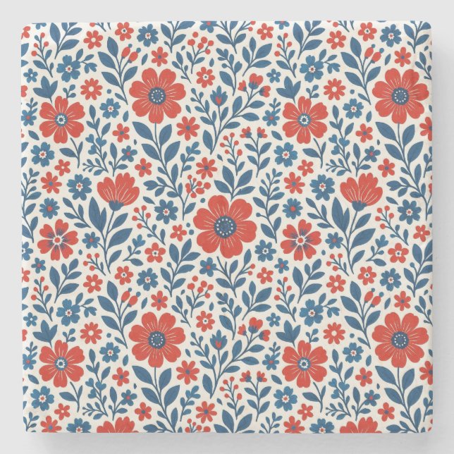 USA/amerikanisches Blumenmuster Steinuntersetzer (Vorderseite)