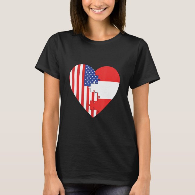 USA and Austria Flags Heart T-Shirt (Vorderseite)