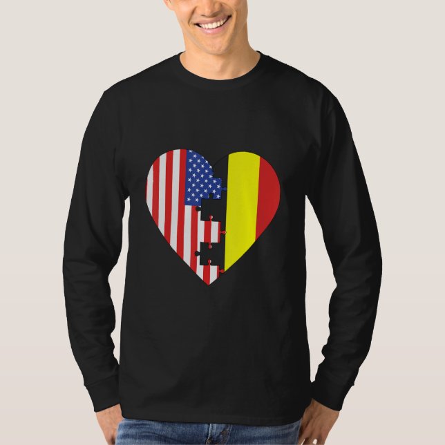 USA and Belgium Flags Heart T-Shirt (Vorderseite)