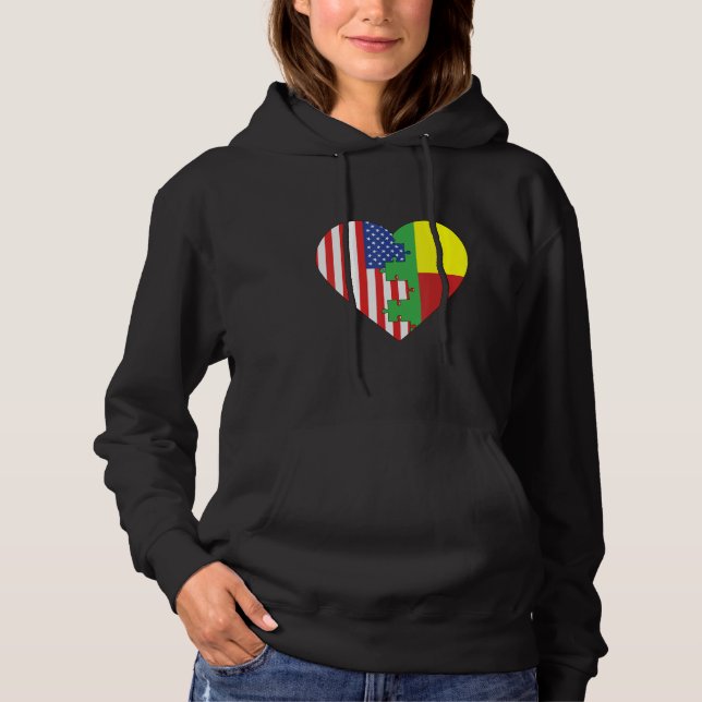 USA and Benin Flags Heart Hoodie (Vorderseite)