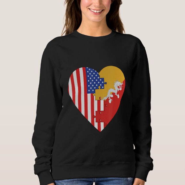 USA and Bhutan Flags Heart Sweatshirt (Vorderseite)