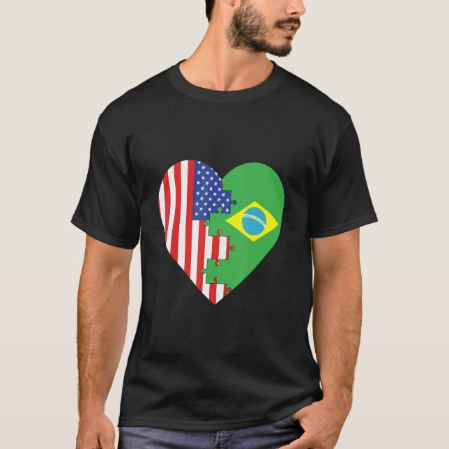 USA and Brazil Flags Heart T-Shirt (Vorderseite)