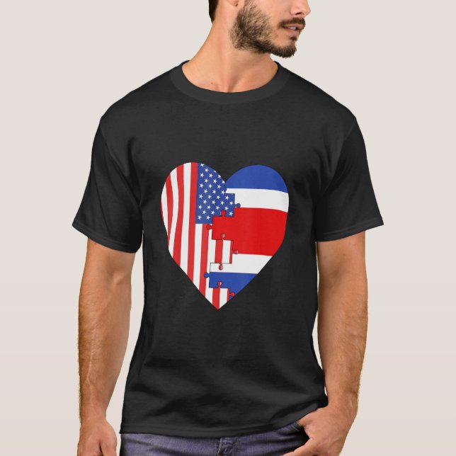 USA and Costa Rica Flags Heart T-Shirt (Vorderseite)
