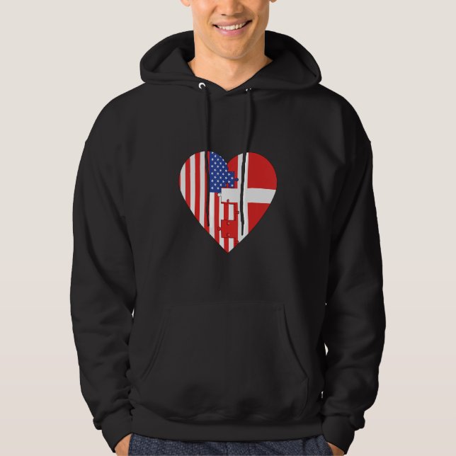 USA and Denmark Flags Heart Hoodie (Vorderseite)