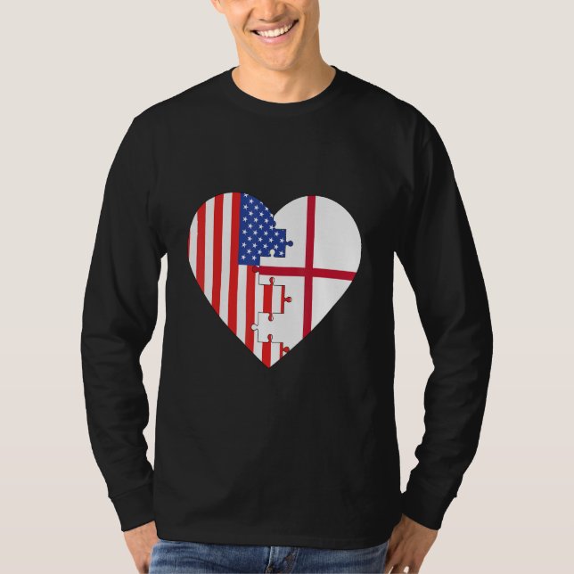 USA and England Flags Heart T-Shirt (Vorderseite)