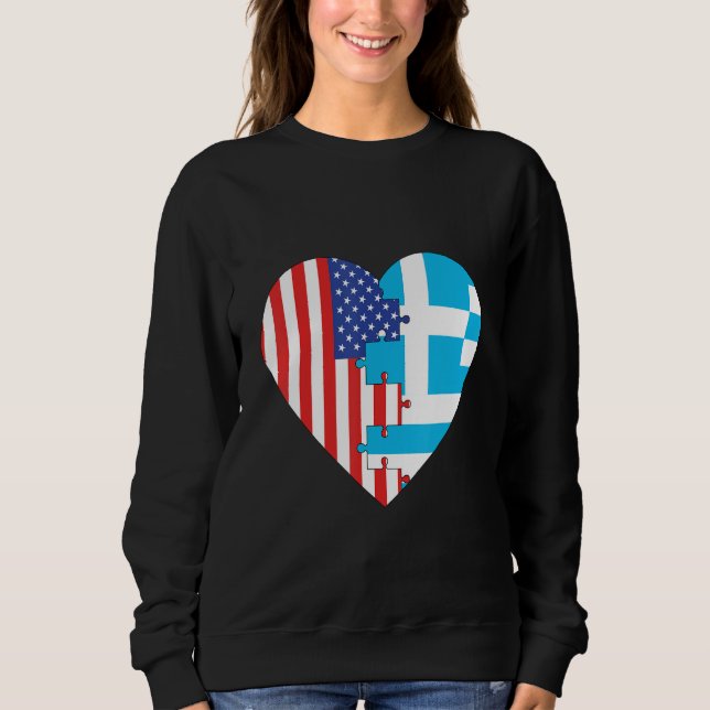 USA and Greece Flags Heart Sweatshirt (Vorderseite)
