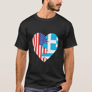 USA and Greece Flags Heart T-Shirt