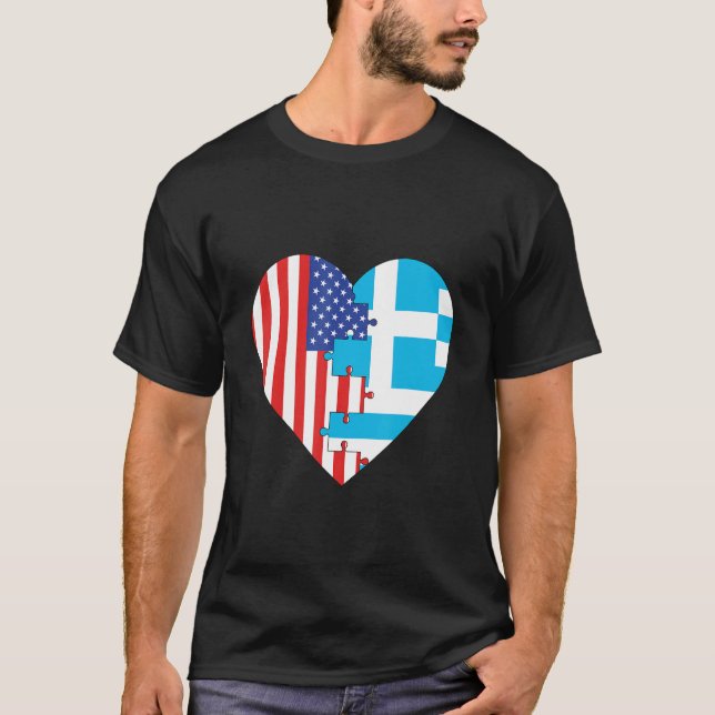 USA and Greece Flags Heart T-Shirt (Vorderseite)