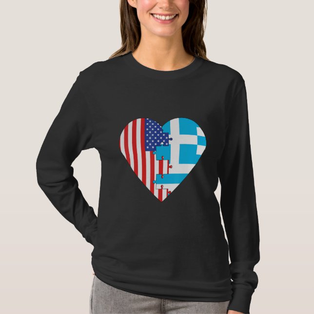 USA and Greece Flags Heart T-Shirt (Vorderseite)