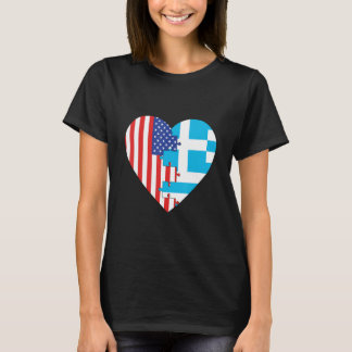 USA and Greece Flags Heart T-Shirt