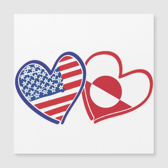 USA and Greenland Flag Hearts Magnetkarte (Vorderseite)