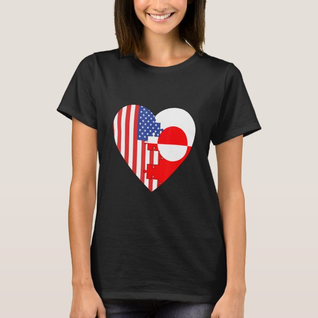 USA and Greenland Flags Heart T-Shirt (Vorderseite)