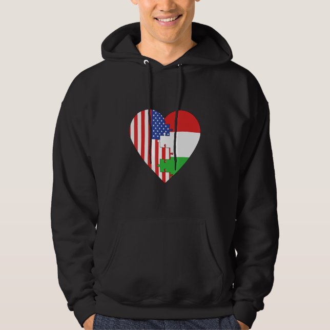 USA and Hungary Flags Heart Hoodie (Vorderseite)