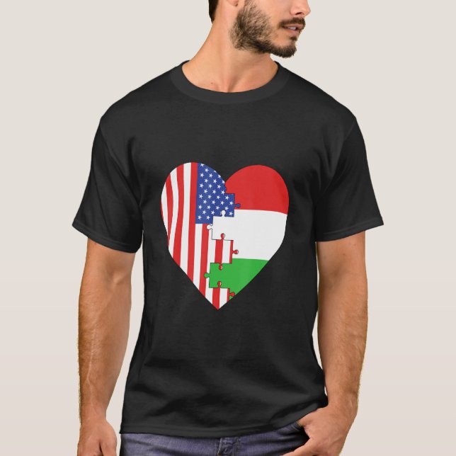 USA and Hungary Flags Heart T-Shirt (Vorderseite)