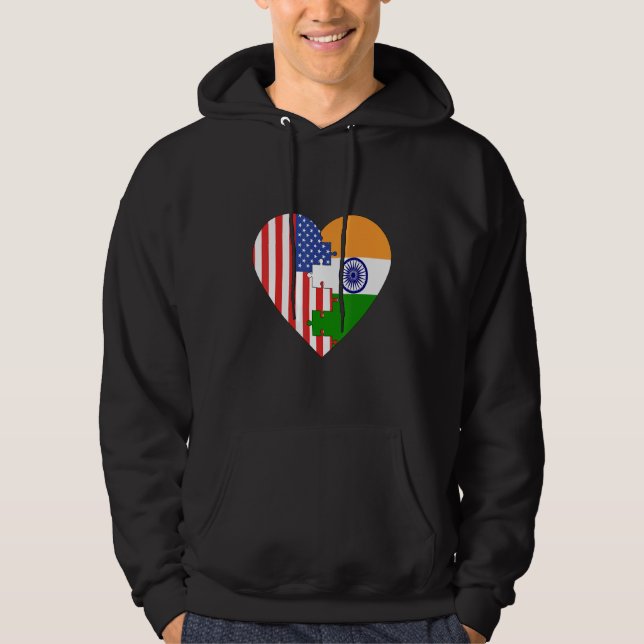 USA and India Flags Heart Hoodie (Vorderseite)
