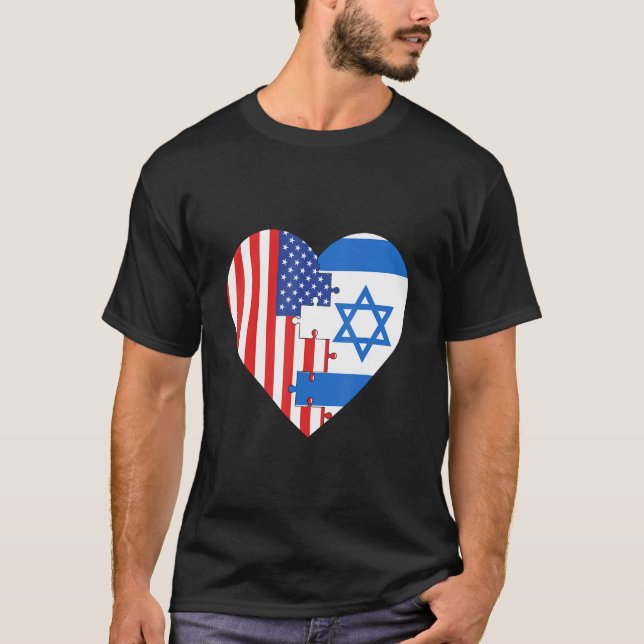 USA and Israel Flags Heart T-Shirt (Vorderseite)
