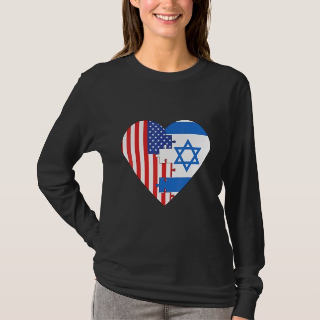 USA and Israel Flags Heart T-Shirt (Vorderseite)