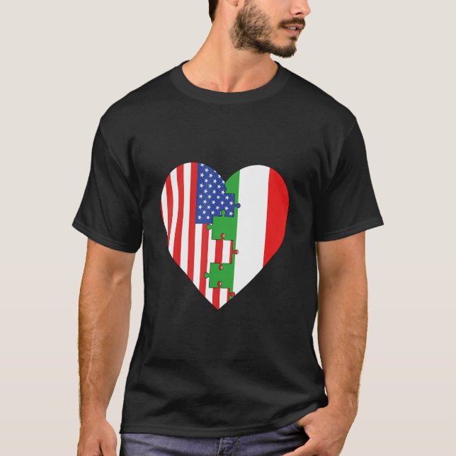 USA and Italy Flags Heart T-Shirt (Vorderseite)