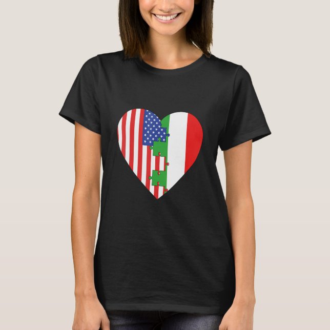 USA and Italy Flags Heart T-Shirt (Vorderseite)