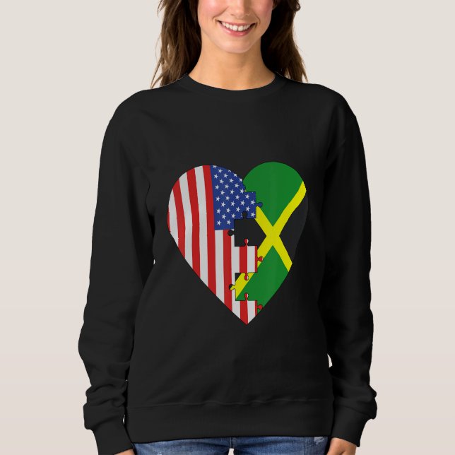 USA and Jamaica Flags Heart Sweatshirt (Vorderseite)