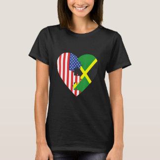 USA and Jamaica Flags Heart T-Shirt